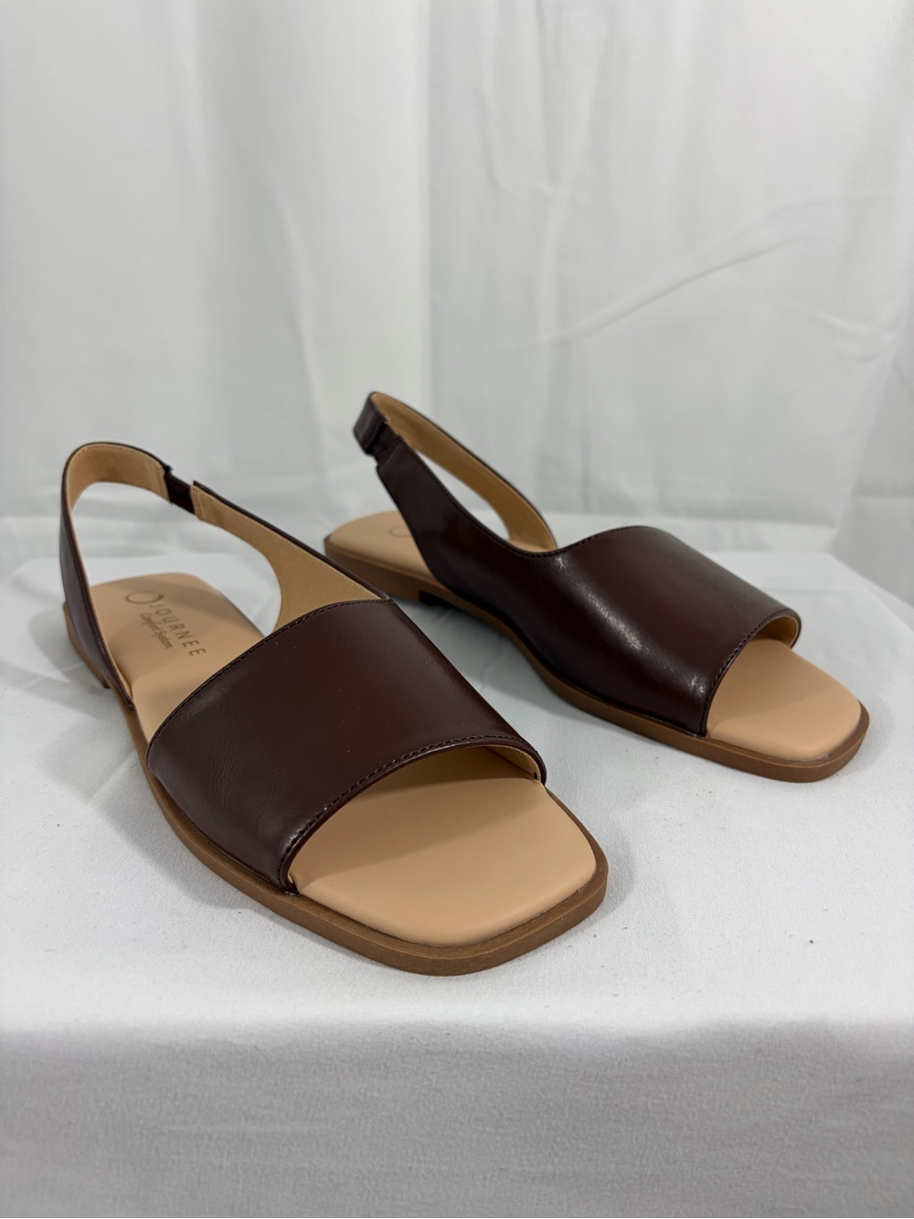 NWT Journee Women’s Size 6.5 Brown Leather Slingback Sandals